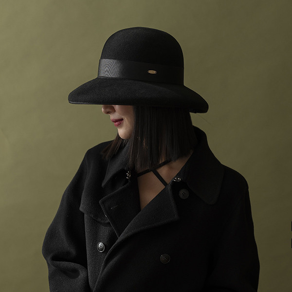 法式圓頂帽簷包邊復古感羊毛淑女帽-黑色 質感女帽,設計師女帽,法式女帽