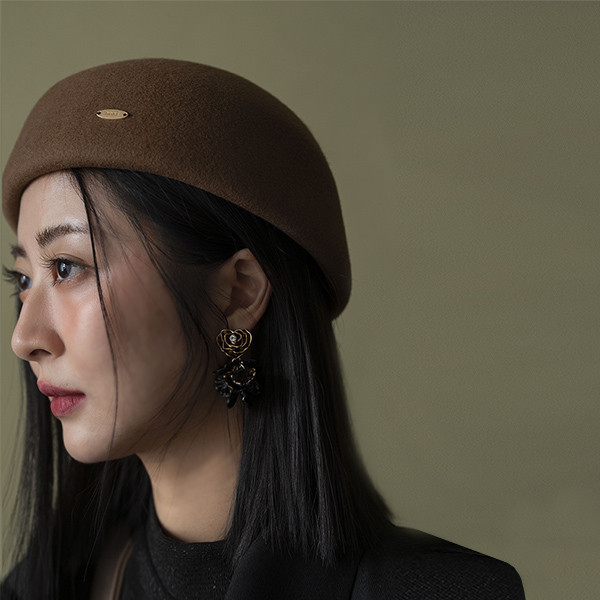 法式簡約弧形羊毛貝蕾帽-駝色 質感女帽,設計師女帽,法式女帽