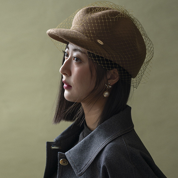 法式網紗羊毛南瓜鴨舌帽-駝色 質感女帽,設計師女帽,法式女帽