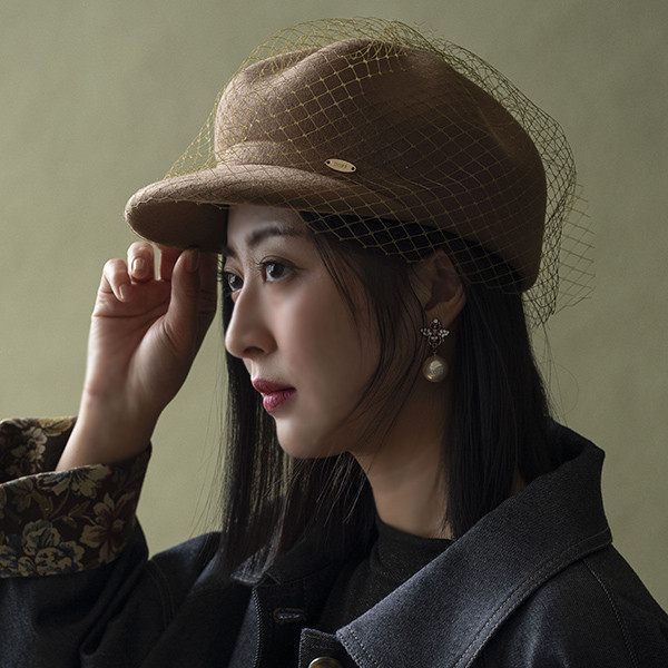 法式網紗羊毛南瓜鴨舌帽-駝色 質感女帽,設計師女帽,法式女帽