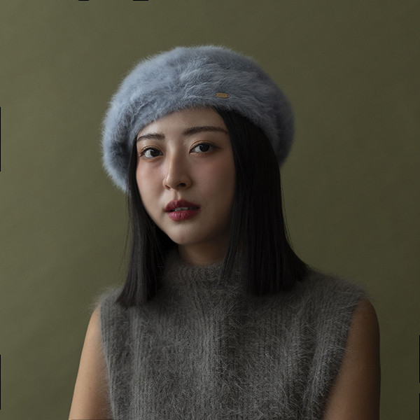 毛茸茸兔毛貝蕾帽-寶寶藍 質感女帽,設計師女帽,法式女帽