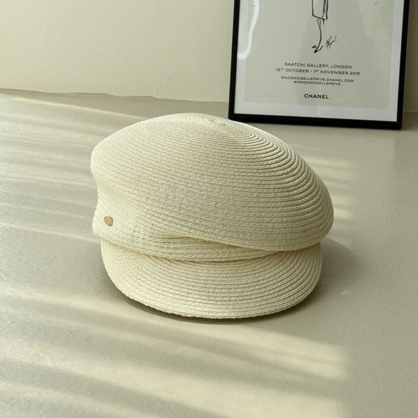 夏日偏頂草編休閒鴨舌帽-白色 質感女帽,設計師女帽,法式女帽,鴨舌帽,草編帽,