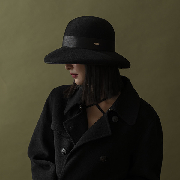 法式圓頂帽簷包邊復古感羊毛淑女帽-黑色 質感女帽,設計師女帽,法式女帽