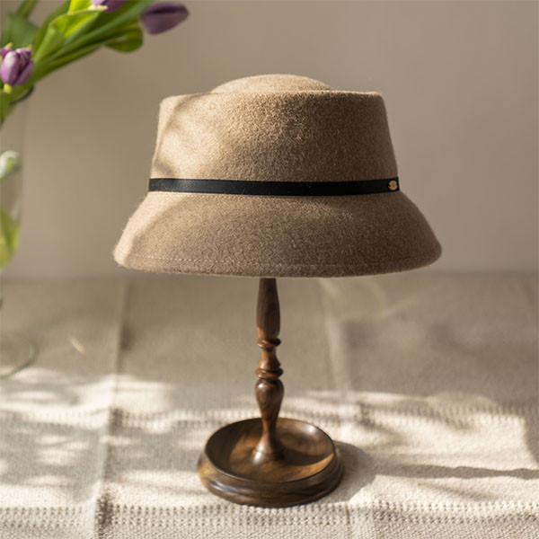 法式細織帶裝飾羊毛挺版小禮帽-摩卡色 質感女帽,設計師女帽,法式女帽,羊毛帽,貝蕾帽,畫家帽