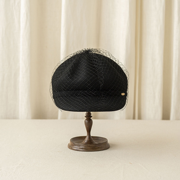 法式網紗羊毛南瓜鴨舌帽-黑色 質感女帽,設計師女帽,法式女帽