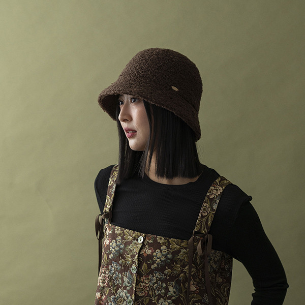 日系暖暖泰迪熊短毛漁夫帽-巧克 質感女帽,設計師女帽,法式女帽