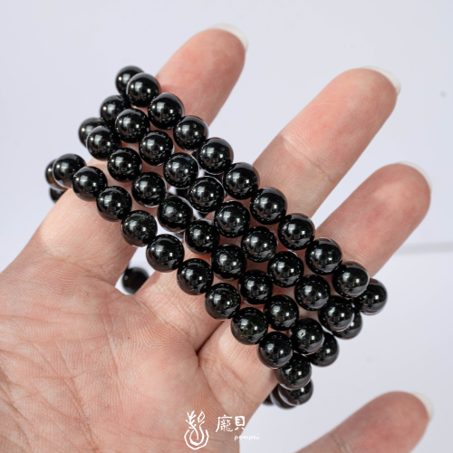 黑碧璽圓珠手串 