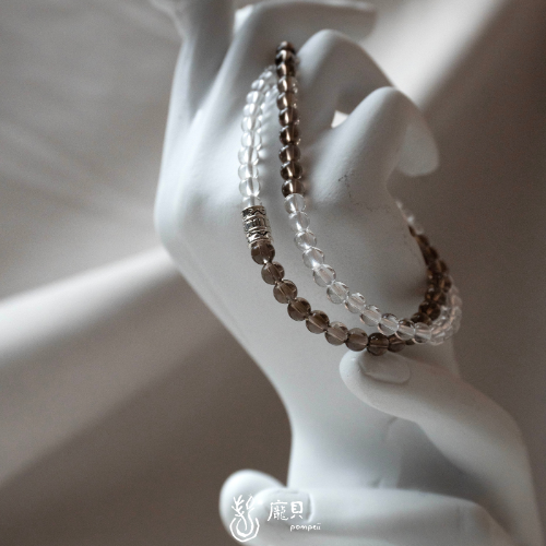 墨雲｜白水晶x茶晶設計款手串 