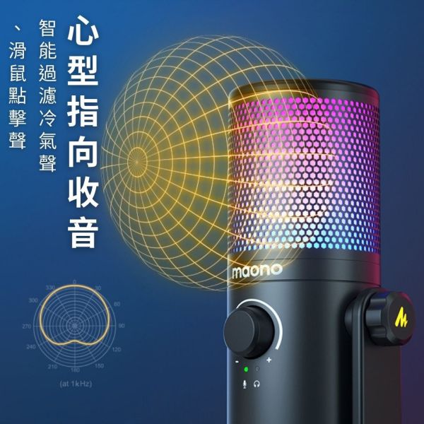 Maono_閃克_DM30全能型USB麥克風 Maono DM30 RGB,RGB 麥克風,遊戲直播麥克風,電容麥克風,心型收音,錄音麥克風,RGB 燈效麥克風,Maono Link 軟件,直播麥克風,專業錄音麥克風,錄音,直播,麥克風,DM30,Maono,DM30 RGB