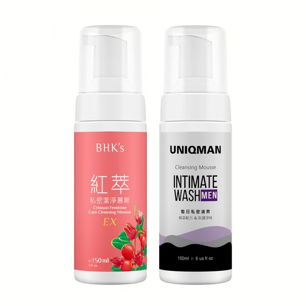 BHK's 紳淑潔淨組 紅萃私密慕斯EX(150ml/瓶)+UNIQMAN 男性私密慕斯(150ml/瓶) 女性私密清潔,男性私密清潔,男性私密處保養,女性私密處保養,包皮垢如何清潔,私密處感染