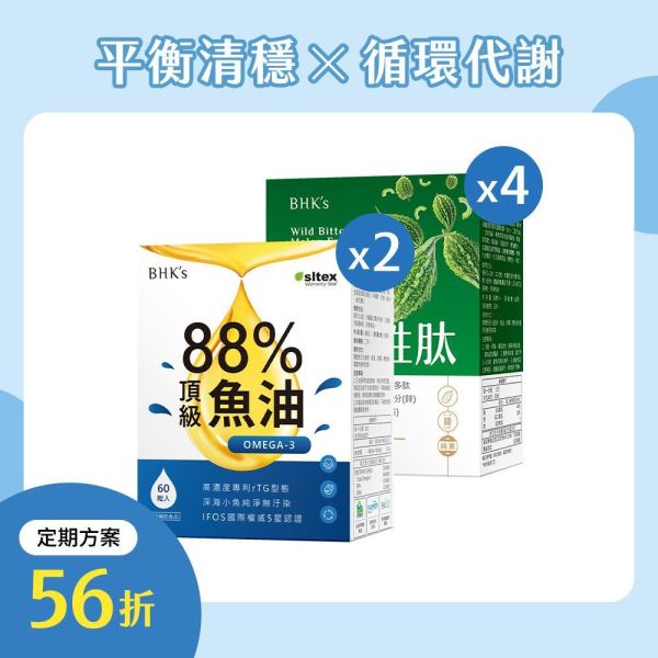 BHK's Patented Wild Bitter Melon Extract EX2 Veg Capsules (60 capsules/packet) x4+ 88% Omega-3 Premium Fish Oil Softgels (60 softgels/packet) x2+Vitamin B Complex+Iron Tablets (30 tablets/bag) 糖尿病,三高,高血脂,調節血脂,魚油推薦,魚油定期購,苦瓜胜肽推薦,苦瓜胜肽定期購,定期購,苦瓜胜肽功效