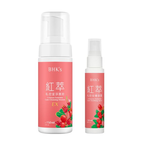 BHK's Crimson Feminine Care Cleansing Mousse EX (150ml/bottle) + Crimson Feminine Care Soothing Spray (50ml/bottle) 私密慕斯,私密噴霧,日常私密洗淨,私密即時舒緩,女性私密保養,私密處異味,私密處搔癢,預防私密肌反覆感染,增加私密防護力,預防私密白色念珠菌感染