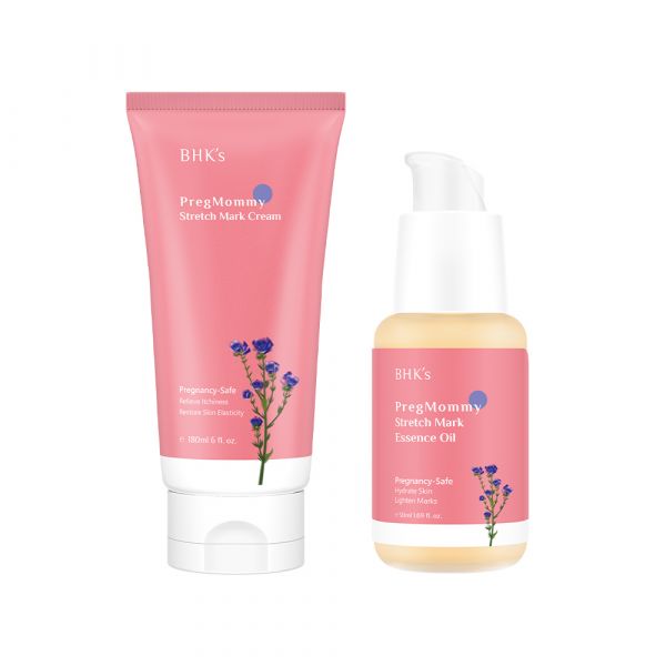 BHK's PregMommy Stretch Mark Cream (180ml/piece) + PregMommy Anti-Stretch Mark Essence Oil (50ml/bottle) 消除妊娠紋,撫紋霜,妊娠油,妊娠霜推薦,孕期紋理,預防妊娠紋,肥胖紋,孕婦肚皮保養,懷孕肚子擦什麼