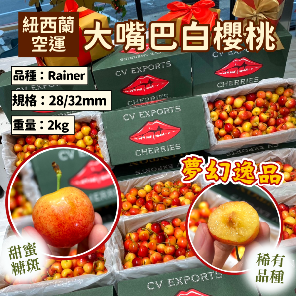 紐西蘭頂級品牌CVE大嘴巴白櫻桃 產量極少 口感硬甜度高 30mm規格大果 