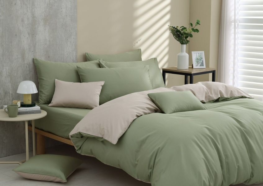 時光綠-床包兩用被 60支純棉-300織精梳棉(適用於33公分以下床墊) 純棉,寢具,床包,枕套,被套