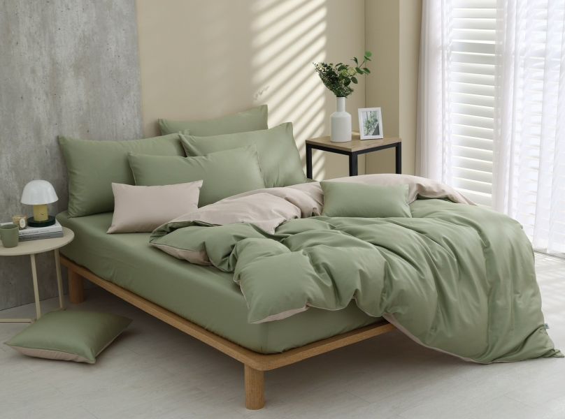時光綠-床包兩用被 60支純棉-300織精梳棉(適用於33公分以下床墊) 純棉,寢具,床包,枕套,被套