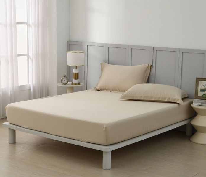 柔霧米(全素色)-80支天絲-400織萊賽爾床包枕套兩用被-(適用於33公分以下床墊)詳看內文 萊賽爾,天絲,寢具,床包,枕套,被套