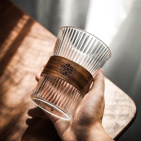 日式豎紋茶杯  束腰杯 掛耳式咖啡杯 300ml 玻璃杯 日式豎紋茶杯  束腰杯 掛耳式咖啡杯 300ml 玻璃杯 隔熱防燙 手沖咖啡杯 拿鐵杯 泡茶杯子