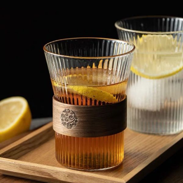 日式豎紋茶杯  束腰杯 掛耳式咖啡杯 300ml 玻璃杯 日式豎紋茶杯  束腰杯 掛耳式咖啡杯 300ml 玻璃杯 隔熱防燙 手沖咖啡杯 拿鐵杯 泡茶杯子