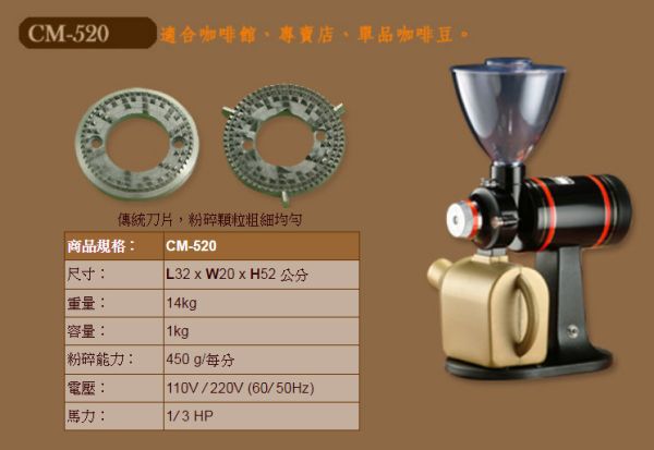 【台灣製 公司貨 維修有保障、保固一年】飛鷹牌 CM-520A │CM-520AU 咖啡 磨豆機 研磨機 大飛鷹 原廠飛鷹牌 台灣製 公司貨 維修有保障、保固一年 飛鷹牌 CM-520A │CM-520AU 咖啡 磨豆機 研磨機 大飛鷹