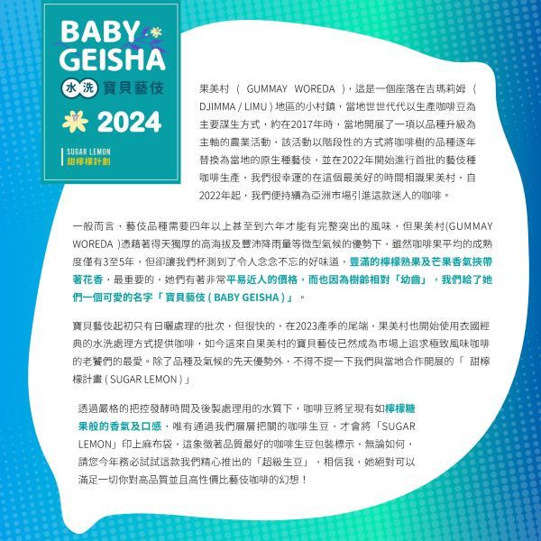 【生咖啡豆】衣索比亞|寶貝藝伎|水洗|吉瑪莉姆|果美村|甜檸檬計畫 衣索匹亞,,寶貝藝伎,水洗,吉瑪莉姆,果美村,甜檸檬計畫