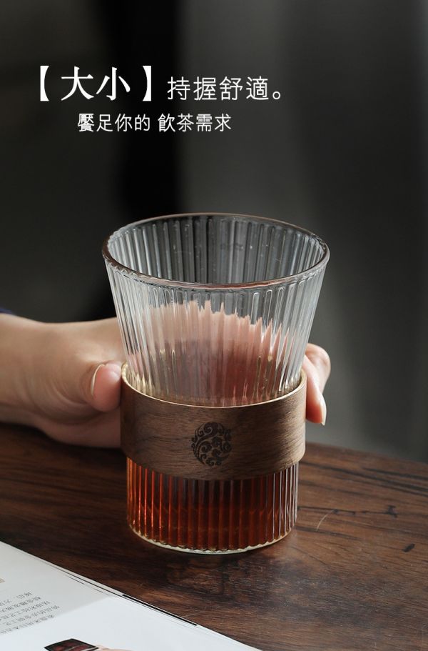 日式豎紋茶杯  束腰杯 掛耳式咖啡杯 300ml 玻璃杯 日式豎紋茶杯  束腰杯 掛耳式咖啡杯 300ml 玻璃杯 隔熱防燙 手沖咖啡杯 拿鐵杯 泡茶杯子