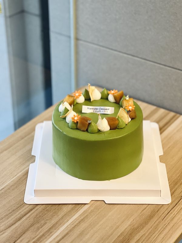 6吋 焦糖蘋果抹茶戚風蛋糕 生日蛋糕、水果蛋糕、抹茶控、蘋果、日本抹茶