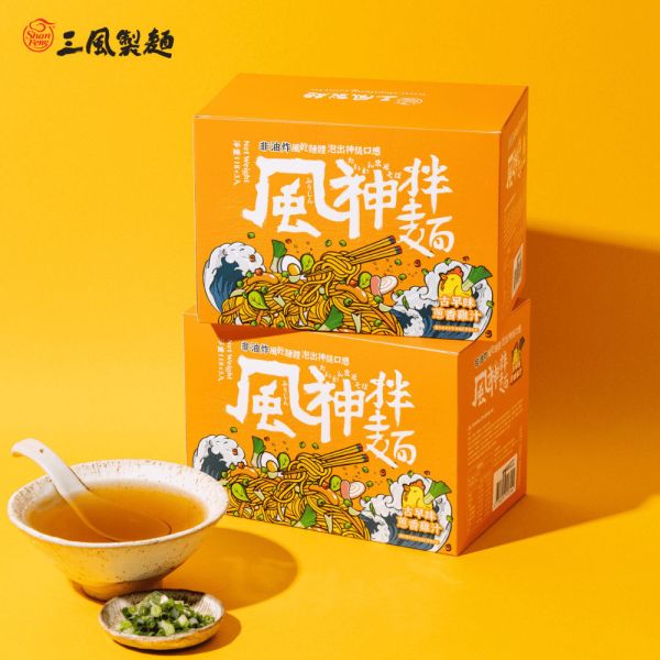 【風神拌麵】非油炸免煮蔥香雞汁麵(118g*3袋/盒)*4盒 