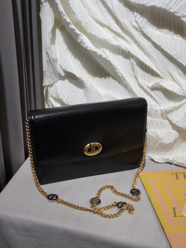 DIOR黑色豬鼻金銀鍊條包 #220022 