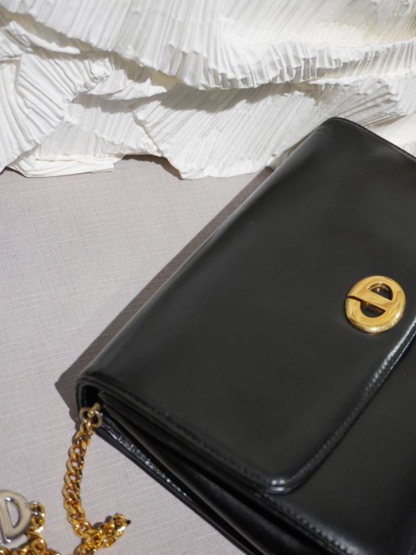 DIOR黑色豬鼻金銀鍊條包 #220022 