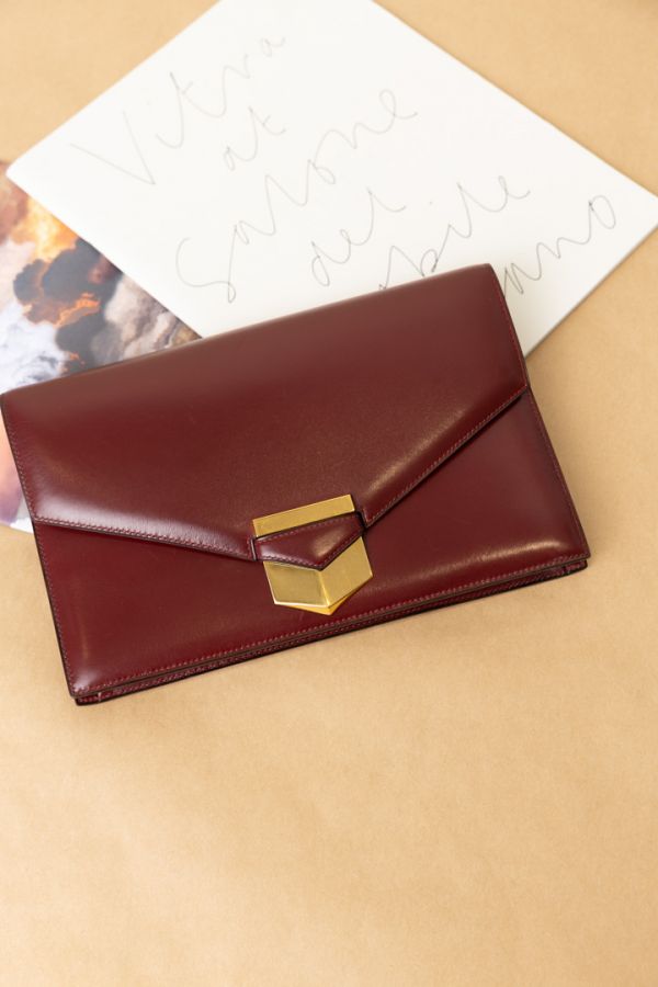 Hermes 80s酒紅插釦掀蓋手拿包 #23094 
