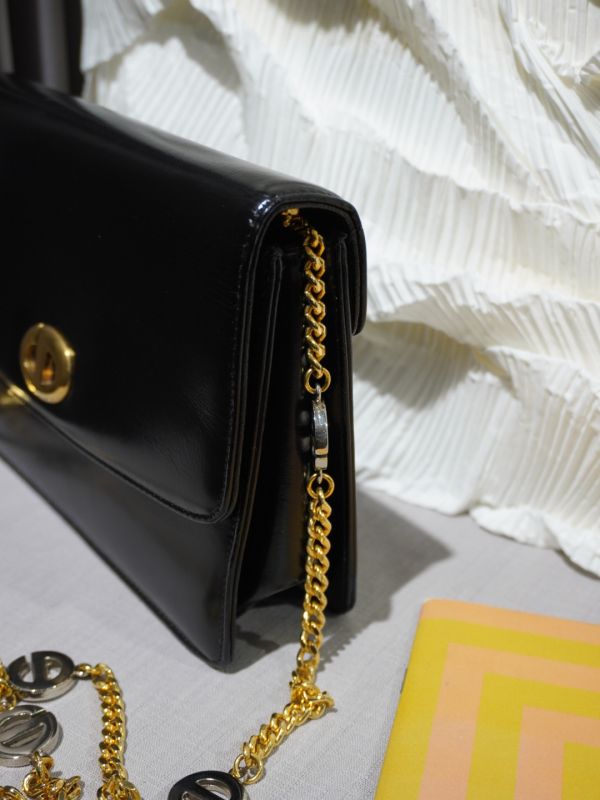 DIOR黑色豬鼻金銀鍊條包 #220022 