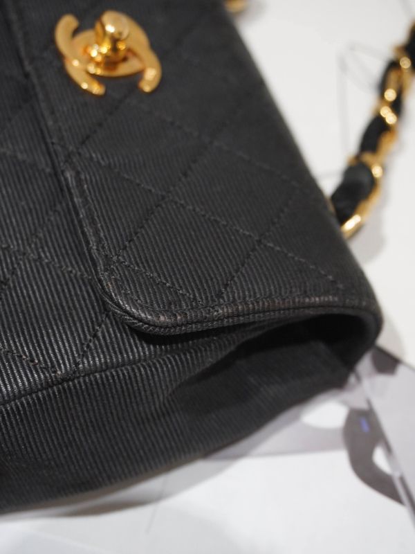 Chanel 黑色布面mini金豆cf鍊條包 #251997 