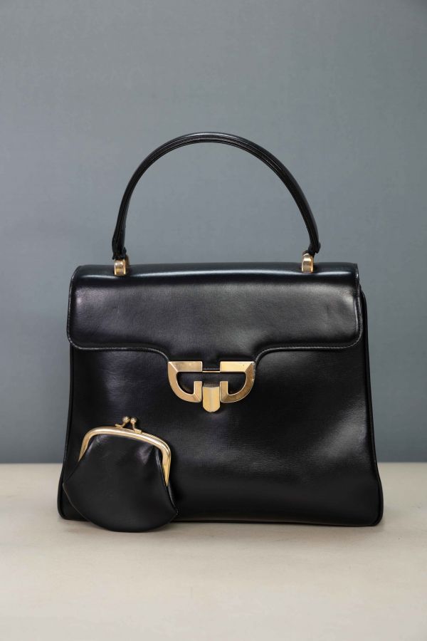 Gucci黑色牛皮金扣kelly手提包 #220708 