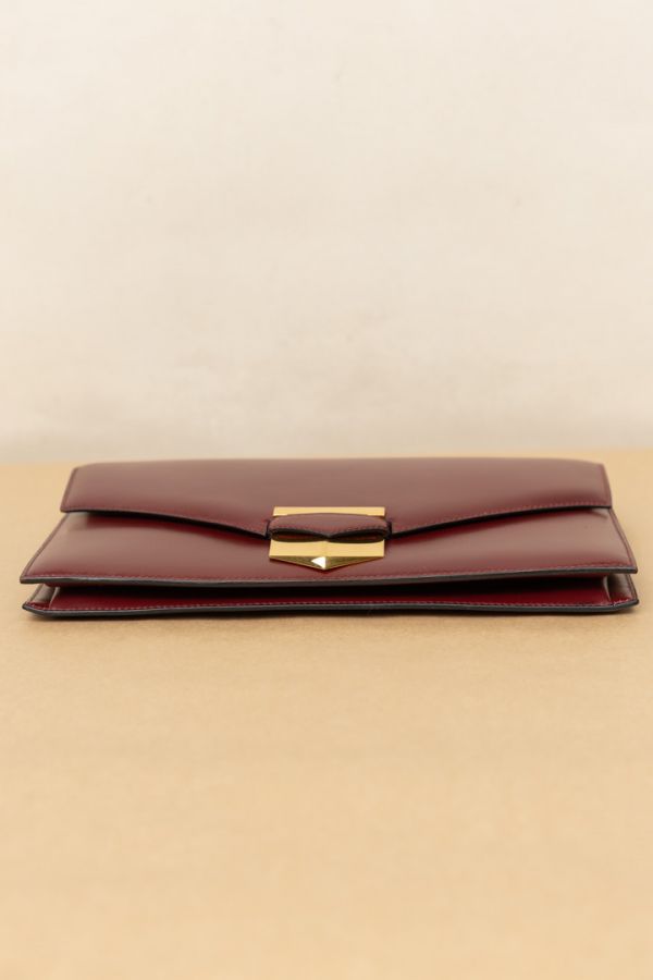 Hermes 80s酒紅插釦掀蓋手拿包 #23094 