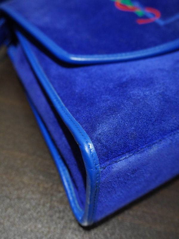 YSL藍色翻毛肩背包 #251907 