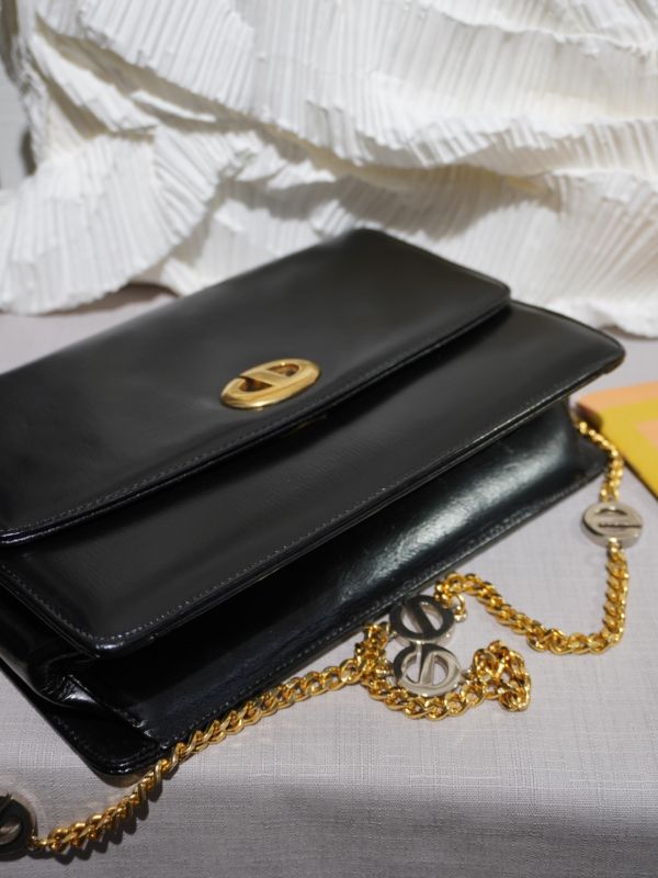 DIOR黑色豬鼻金銀鍊條包 #220022 