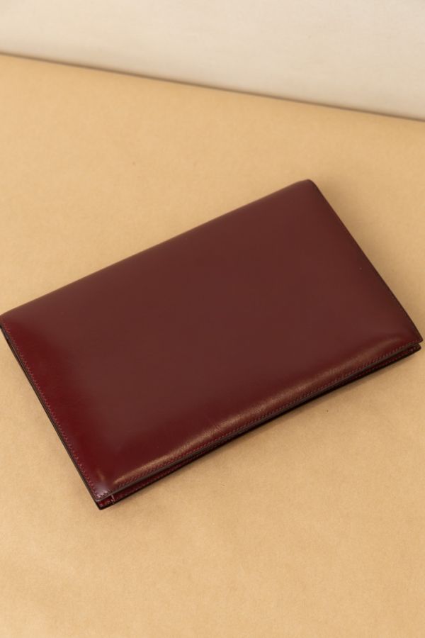 Hermes 80s酒紅插釦掀蓋手拿包 #23094 