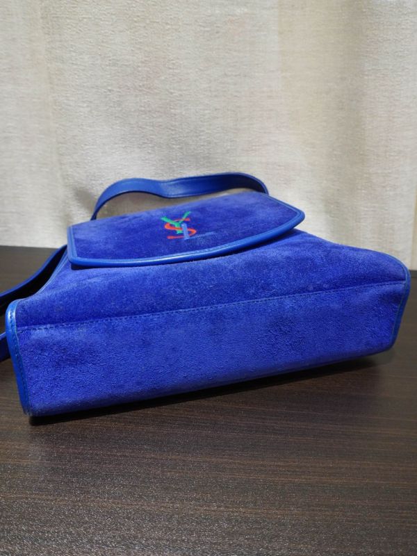 YSL藍色翻毛肩背包 #251907 