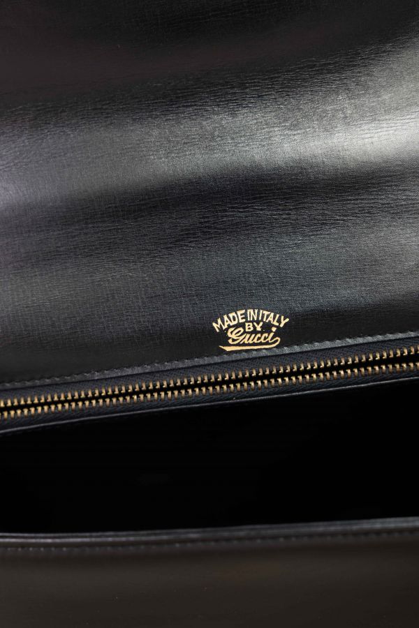 Gucci黑色牛皮金扣kelly手提包 #220708 