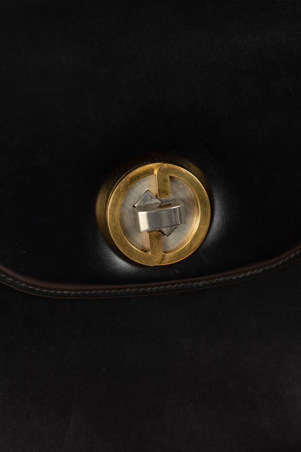 Gucci黑色牛皮金銀釦盒子包 #220189 