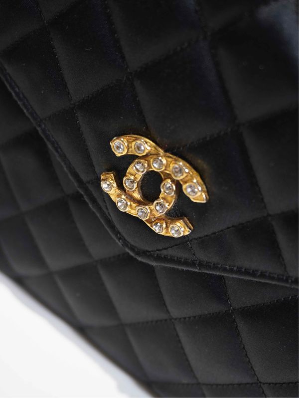 Chanel黑色緞面鋯石logo信封包#241247 
