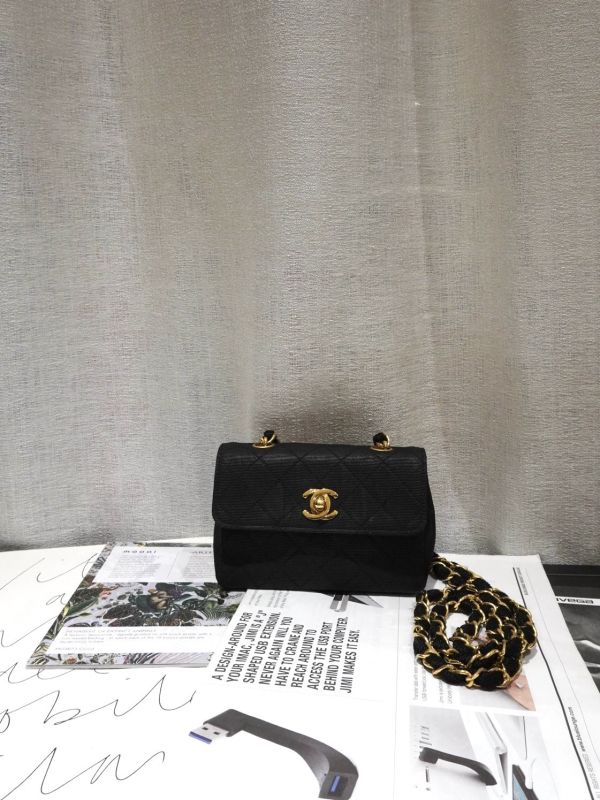 Chanel 黑色布面mini金豆cf鍊條包 #251997 