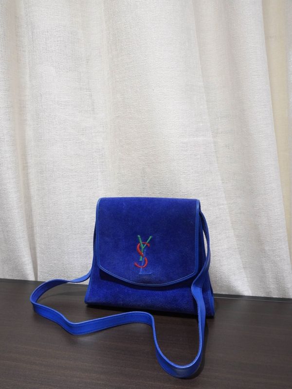 YSL藍色翻毛肩背包 #251907 