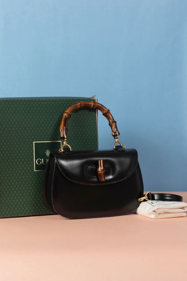 Gucci黑色竹節肩背包 #220311 