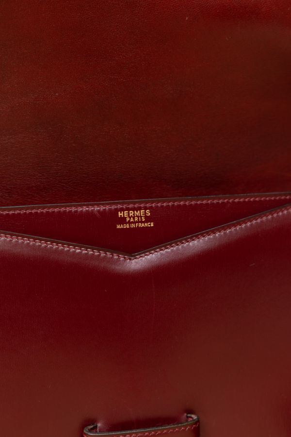 Hermes 80s酒紅插釦掀蓋手拿包 #23094 
