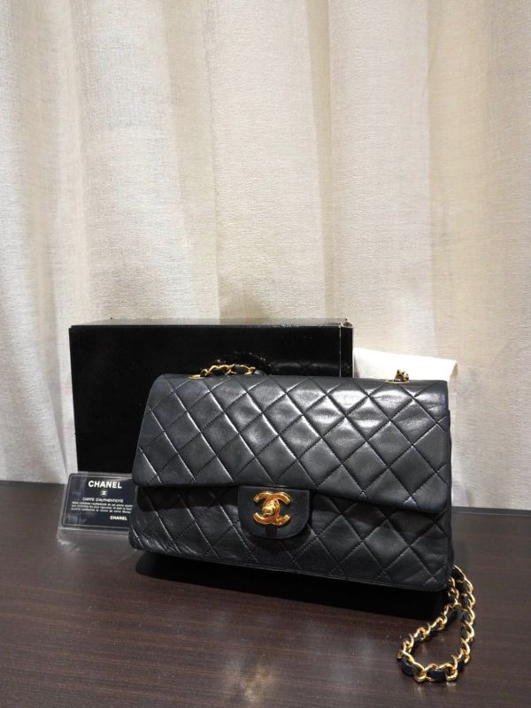 Chanel黑金羊皮雙蓋包 #251805 