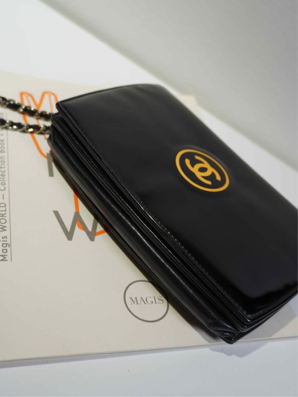 Chanel黑色漆皮粉餅盒woc鏈條包#241249 