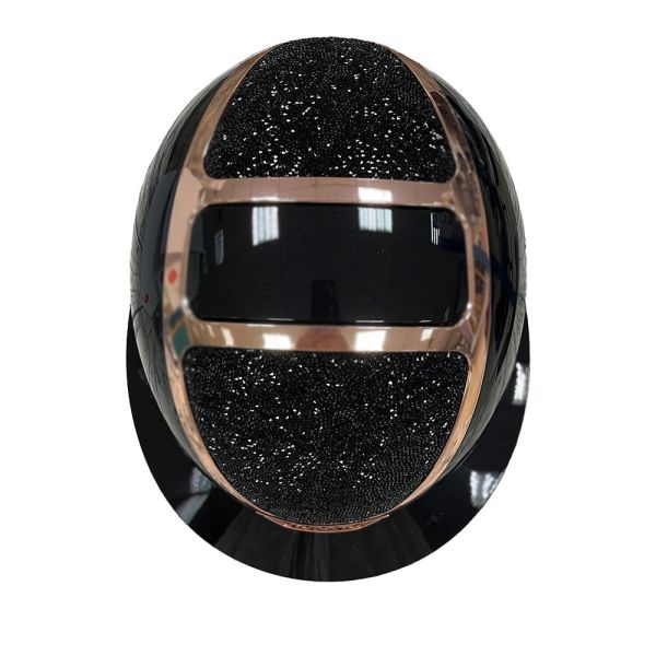 KASK 透氣騎士帽 (亮黑盔/玫瑰金框/黑碎鑽頂/大帽沿/M) 
