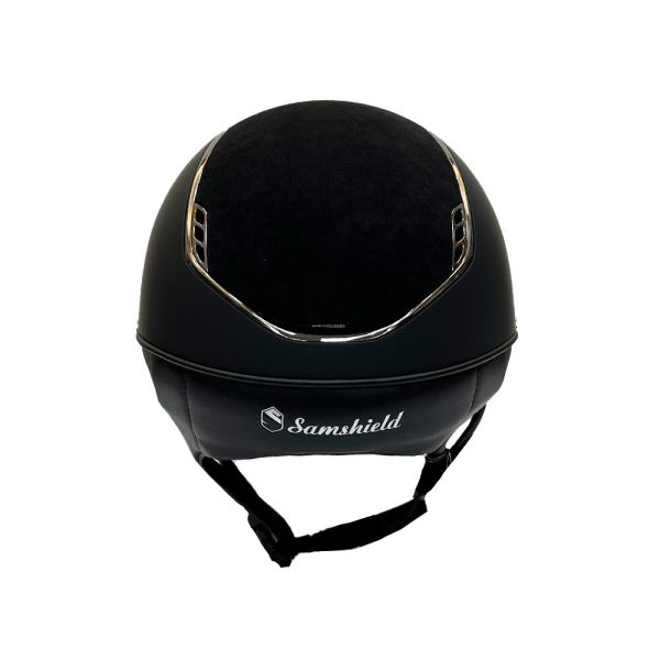 SAMSHIELD 訂製淑女款騎士帽 (大帽沿/霧黑盔/麂皮頂/銀框/五星牌/彩鑽帽沿/M) 不含帽襯，需另外加購 